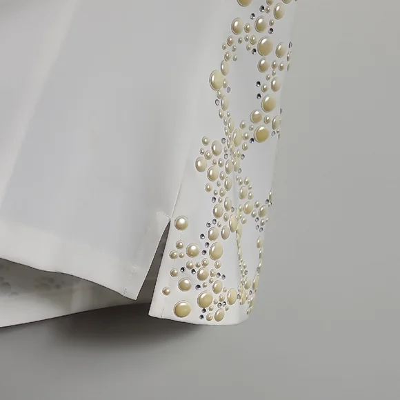 ST.JOHN Evening Ivory With Silver and Cream Elegant Sleeveless Top Size 8 - Picture 15 of 16